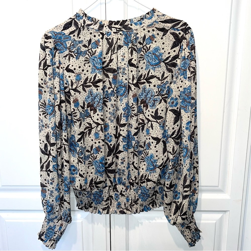 Anthro Joie Floral Blouse M Smocked Waist Boho - Picture 6 of 9